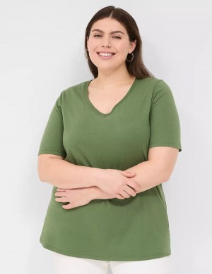 Brown Green Lane Bryant Perfect Sleeve V-Neck Tee Women T Shirts | ENV9253HM