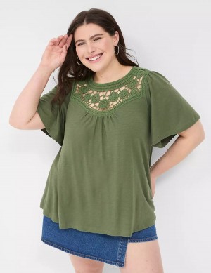 Brown Green Lane Bryant Relaxed Crochet Crew-Neck Top Women T Shirts | YTB6523YO