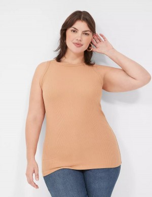 Brown Lane Bryant Fitted High-Neck Rib Women Tank Top | SCQ6813AS