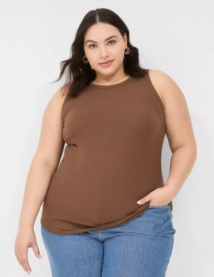 Brown Lane Bryant Fitted High-Neck Rib Women Tank Top | IFA9046EV