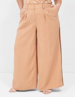 Brown Lane Bryant Pleated Wide Leg With Side-Trim Women Pants | DAT7670VK