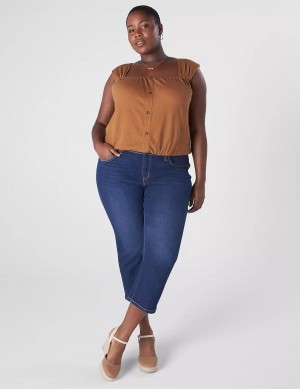 Brown Lane Bryant Relaxed Crop Cap-Sleeve Square-Neck Top Women T Shirts | WFW7334AX