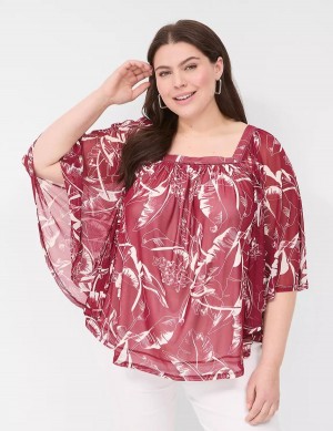 Burgundy Lane Bryant Relaxed Square-Neck Trimmed Circle Drama Top Women Blouse | YWS794TK