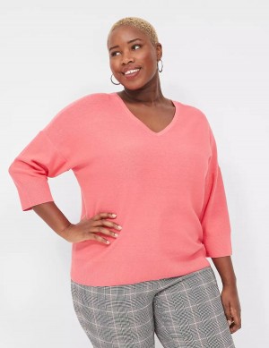 Coral Lane Bryant 3/4-Sleeve V-Neck Women Sweaters | LUZ491BP