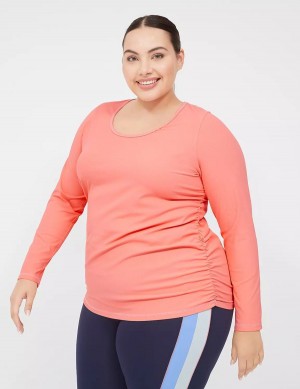 Coral Lane Bryant LIVI Scoop-Neck Ruched Wicking Rib Top Women T Shirts | UAV4884CB