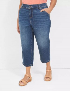 Dark Blue Lane Bryant Elastic Back-Waist Boyfriend Capri Women Jeans | WYL7494ZS