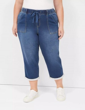 Dark Blue Lane Bryant Pull-On Fit Knit Boyfriend Capri Women Jeans | XFB9744QI