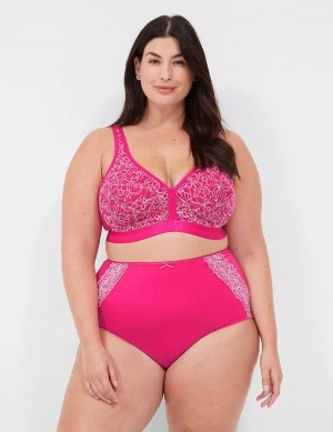 Dark Fuchsia Lane Bryant Cotton High-Waist With Lace Back Women Briefs | FSU372IG