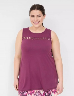 Dark Purple Lane Bryant LIVI Crew-Neck Macrame Women Tank Top | TMD9166PF