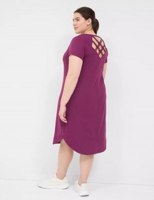 Dark Purple Lane Bryant LIVI V-Neck Recycled LIVI Soft Macrame-Back Women Casual Dress | GZN5997HI