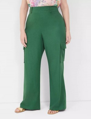 Deep Green Lane Bryant Pull-On Linen Straight Leg Cargo Women Pants | XYZ1259NO