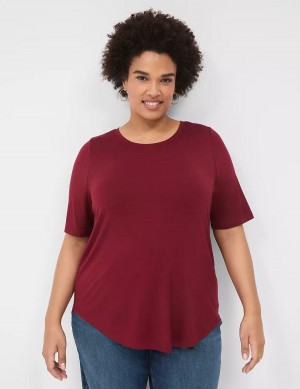 Deep Red Lane Bryant Curved-Hem Perfect Sleeve Tee Women T Shirts | BCN4569RM