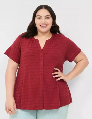 Deep Red Lane Bryant Short-Sleeve Button-Down Top Women T Shirts | GAV6870RK