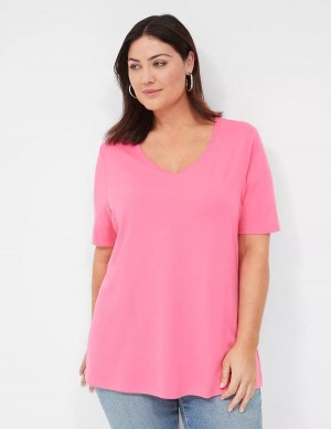 Fuchsia Lane Bryant Perfect Sleeve V-Neck Tee Women T Shirts | VUQ1136YN