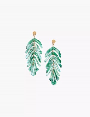 Gold Lane Bryant Green Resin Flowy Leaf Women Earrings | COA8666YV