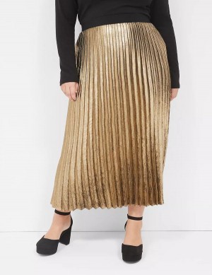 Gold Lane Bryant Metallic Pleated Midi Women Skirts | VGD271ZI