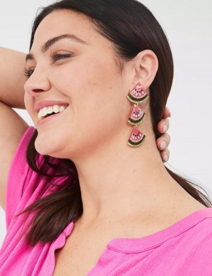 Gold Lane Bryant Summer Whimsy Watermelon Statement Drop Women Earrings | AIE9798BZ