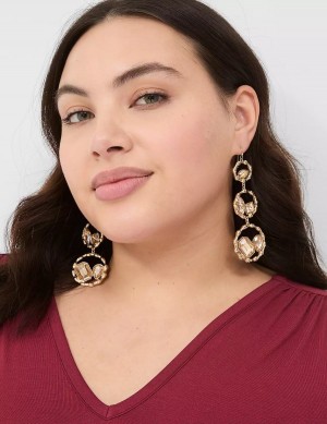 Gold Lane Bryant Textured Imitation Stone Drop Women Earrings | ZIV8448DZ