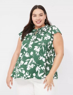 Green Lane Bryant Cap Flutter-Sleeve Satin & Knit Top Women T Shirts | TQK5956BM