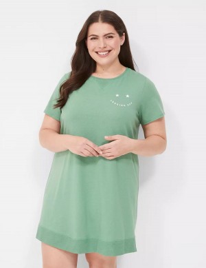 Green Lane Bryant Comfy Cotton Rib-Trim Sleepshirt Women T Shirts | WMM7662KH