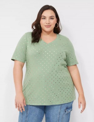 Green Lane Bryant Perfect Sleeve V-Neck Tee Women T Shirts | AWS383JZ