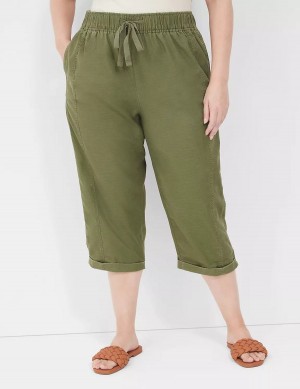 Green Lane Bryant Slub Pull-On Crop Women Pants | AOC7288TY