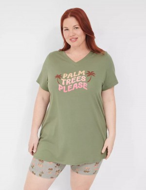 Green Multicolor Lane Bryant Comfy Cotton Tunic Tee & Bike Short PJ Set Women Pajamas | FEO543LM