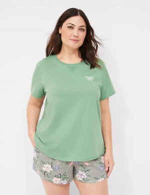 Green Multicolor Lane Bryant Comfy Cotton Rib-Trim Tee & Short PJ Set Women Pajamas | UXH896MW