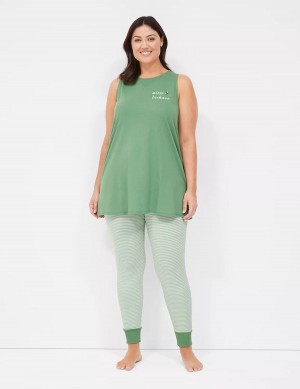 Green Multicolor Lane Bryant Comfy Cotton Graphic Tunic & Legging PJ Set Women Pajamas | BXP3029VC