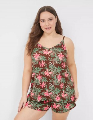 Green Multicolor Lane Bryant Dreamy Cool Cami & Short PJ Set Women Pajamas | RDX4822GS