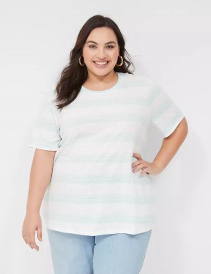 Green White Lane Bryant Perfect Sleeve Crew-Neck Tee Women T Shirts | KOF848UJ