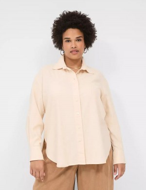 Grey Brown Lane Bryant Relaxed Linen Button-Down Women Shirts | LSA1272JB