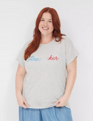 Grey Lane Bryant Embroidered Firecracker Graphic Tee Women T Shirts | WTJ8182TJ