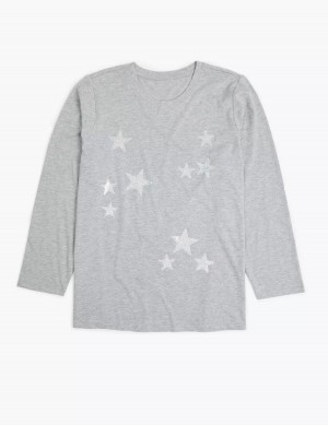 Grey Lane Bryant Long-Sleeve Stars Graphic Tee Women T Shirts | CEM3336IJ