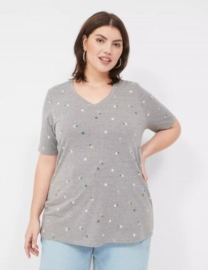 Grey Lane Bryant Perfect Sleeve V-Neck Tee Women T Shirts | XVA3199NL