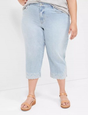 Light Blue Lane Bryant Boyfriend Fit Capri With Embroidery Women Jeans | LYP7370QU