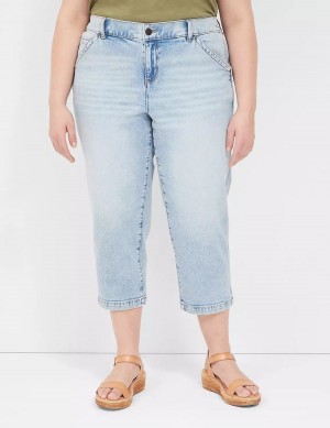 Light Blue Lane Bryant Elastic Back-Waist Boyfriend Capri Women Jeans | MKG8841BF