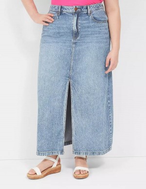 Light Blue Lane Bryant High-Rise Front-Slit Denim Maxi Women Skirts | GCA5733KL