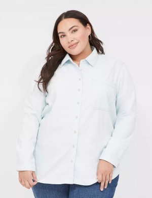 Light Blue Lane Bryant Long-Sleeve Button-Front Denim Boyfriend Women Shirts | NNX9741YF