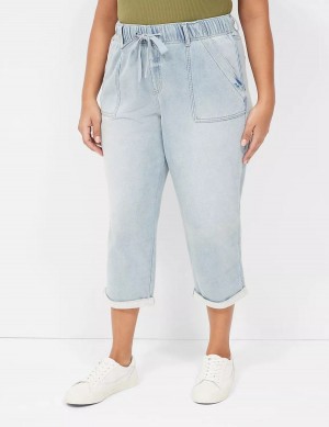 Light Blue Lane Bryant Pull-On Fit Knit Boyfriend Capri Women Jeans | XMM4184TU