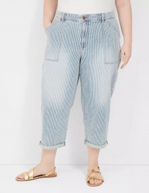 Light Blue Lane Bryant Railroad Stripe Boyfriend Fit Capri Women Jeans | VLM4641DO