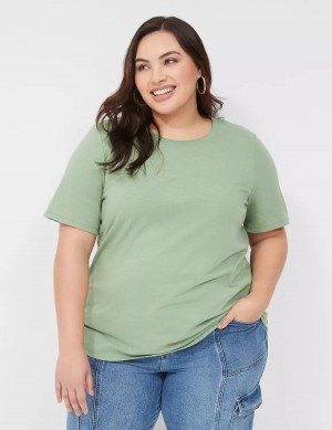 Light Green Lane Bryant Perfect Sleeve Crew-Neck Tee Women T Shirts | LWW3428LO