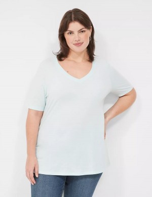 Light Green Lane Bryant Perfect Sleeve V-Neck Tee Women T Shirts | PUR963ZT