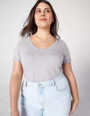 Light Grey Lane Bryant Essential V-Neck Tee Women Tank Top | NQB9697WB