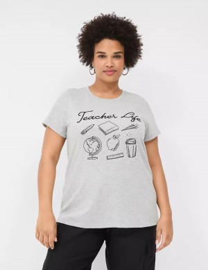 Light Grey Lane Bryant Teacher Life Graphic Tee Women T Shirts | HPK846BM