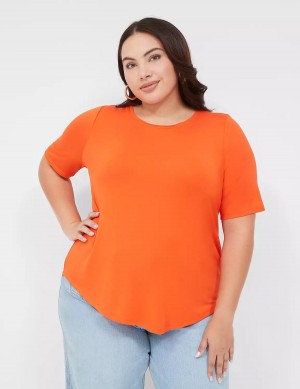 Light Red Lane Bryant Curved-Hem Perfect Sleeve Tee Women T Shirts | IIC8793XE