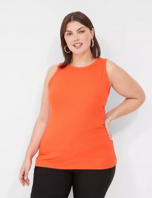 Light Red Lane Bryant Fitted High-Neck Rib Women Tank Top | MSO3680BA