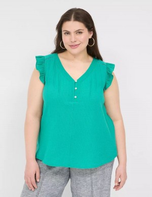 Light Turquoise Lane Bryant Cap-Sleeve Woven & Knit Top Women T Shirts | ELU9576HK