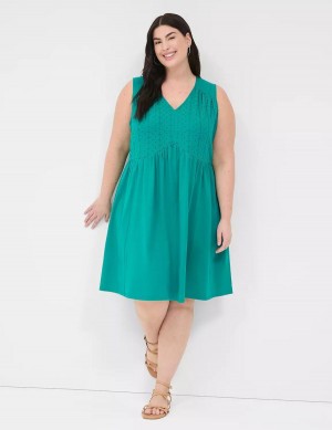 Light Turquoise Lane Bryant Easy Swing Eyelet-Bodice Women Casual Dress | VJC690WV