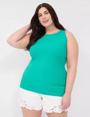 Light Turquoise Lane Bryant Fitted High-Neck Rib Women Tank Top | BGJ708NJ